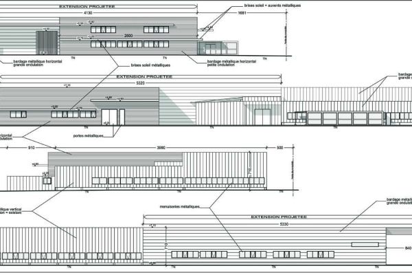 Extension batiment industriel | Arch2o | Plan façades | Vougy (74)